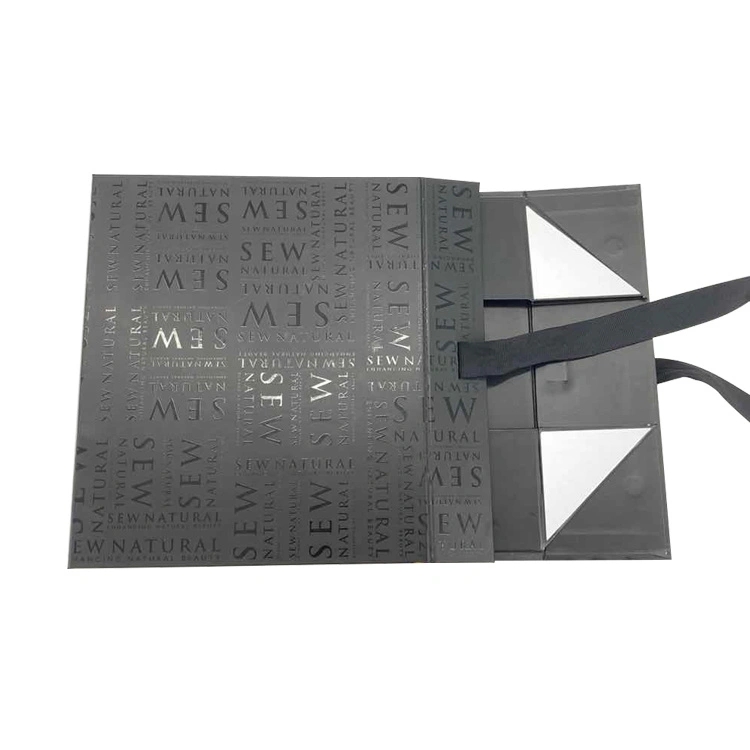 Custom Luxury Black Cardboard  Collapsible Rigid Paper Gift Box with Magnetic Lid Closure